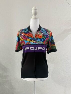 Women’s Black Bike Jersey with Multicolor Print
